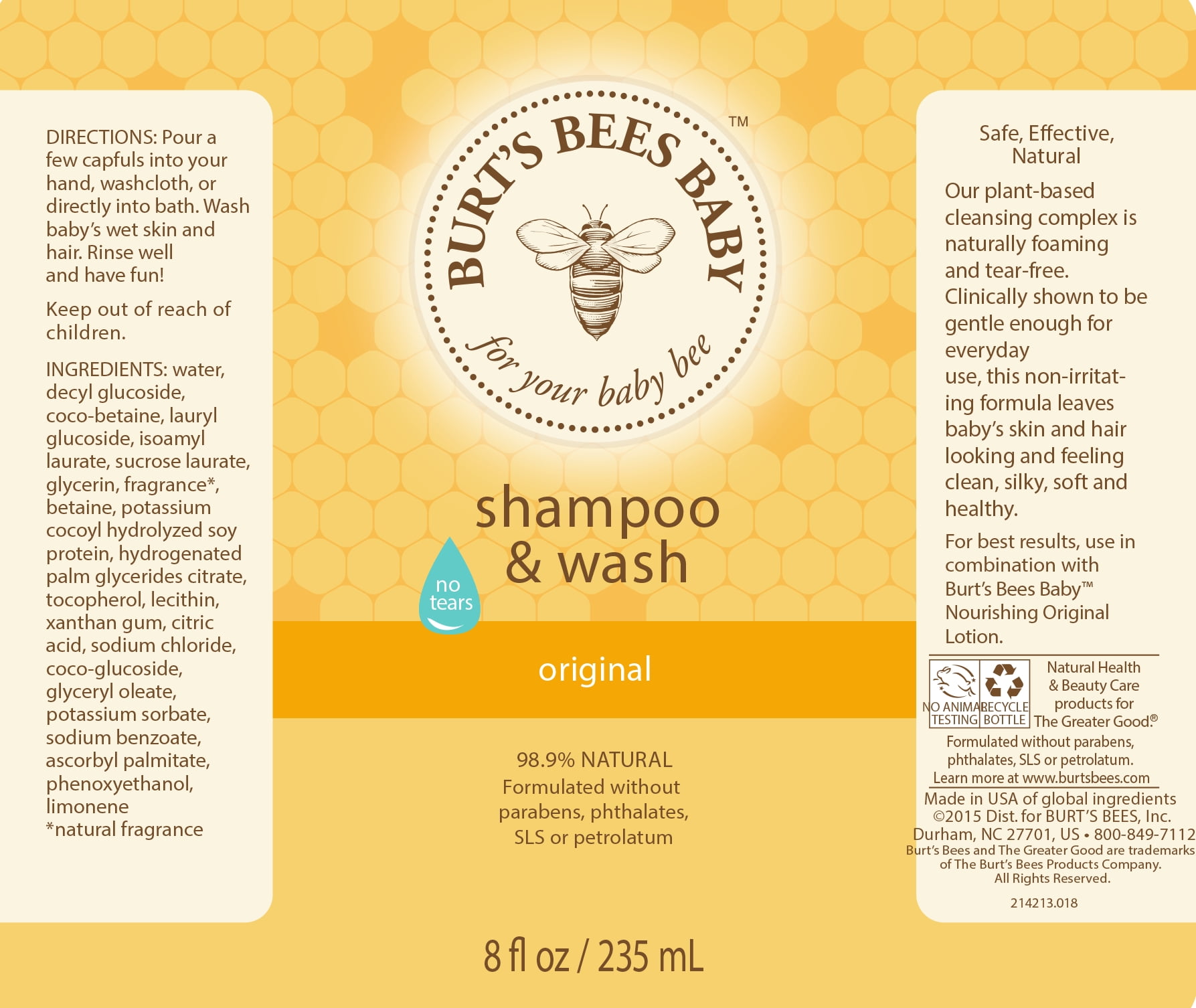 Burt's Bees Baby Shampoo & Wash, Original & Tear Free, 8 fl oz