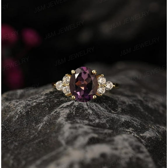 natural amethyst ring purple gemstone promise ring cushion cut February birthstone ring silver ring