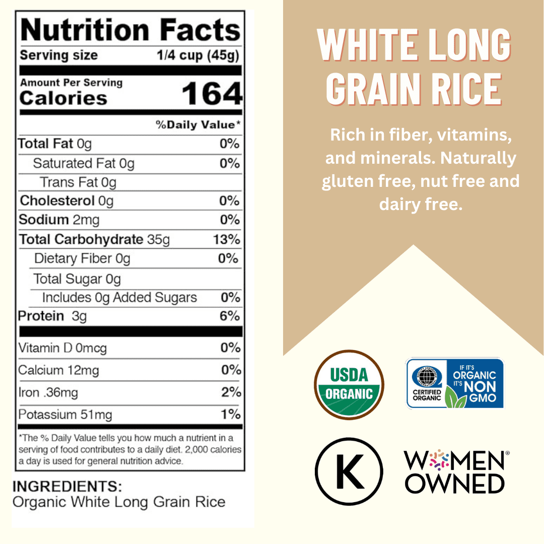 Rice, White Long Grain, 25LB BAG, USA Grown, USDA Certified Organic & GMO Free, Sustainable Farming Practices-Mountain High Organics