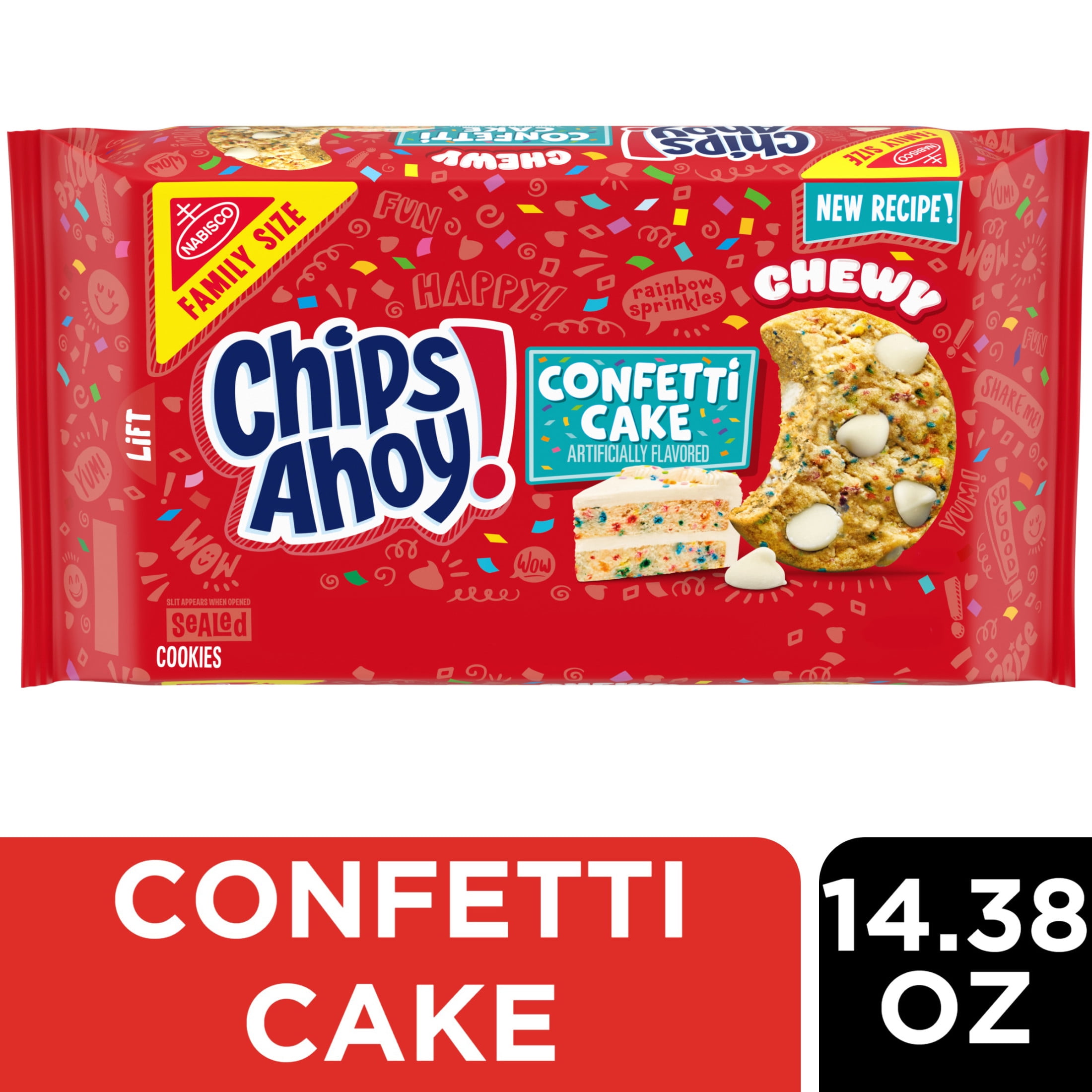 CHIPS AHOY! Chewy Confetti Cake Cookies with Rainbow Sprinkles, Family Size, 14.38 oz