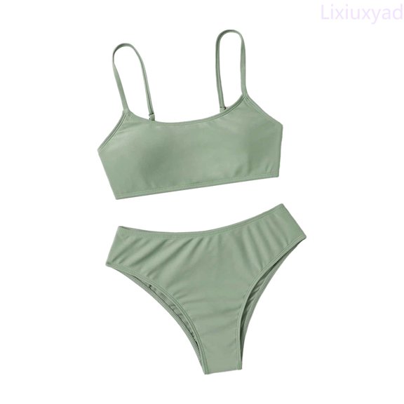 Lixiuxyad Girl's Two Piece Swimsuit Sport High Waist Bikini Set Bathing Suit Kids Bathing Suits Thin Straps,2 Piece Bikini Set Sizes 10-11 Years Green