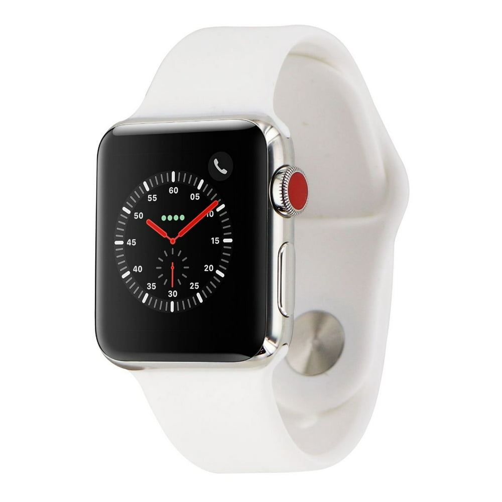 Apple Watch Series 3 (38mm) Stainless Steel Case with White Sport Band Apple Watch Series 3 Stainless Steel Case