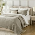 thumbnail image 3 of 3 Pcs Elegant Solid Color Quilt Set with Envelope Pillowcases, Soft and Lightweight, King, Taupe, 3 of 9