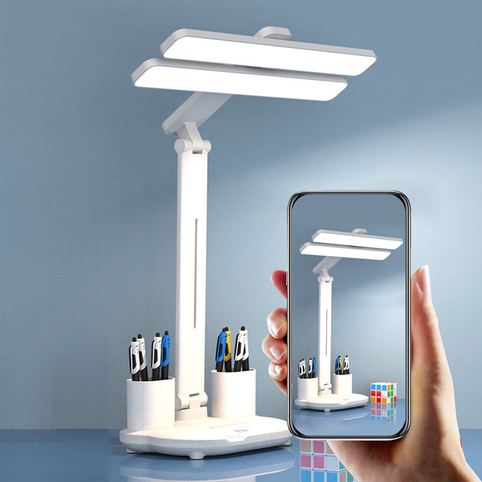 FYTPOV LED Desk Lamp with Pen Holder, Foldable Table Lamp for Home Office, Study Desk Lamp for College Dorm Room Essentials