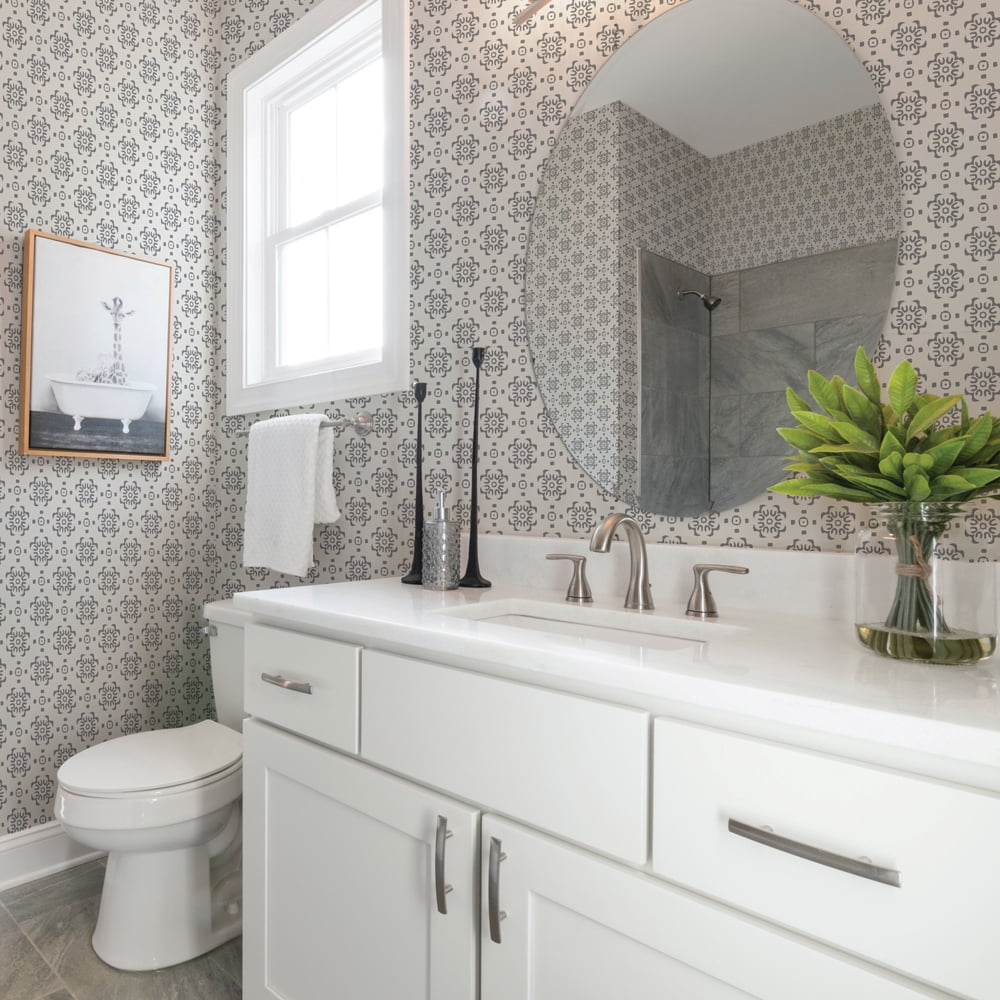 Tempaper Decorative Tile Grey Peel and Stick Wallpaper, 20.5" x 16.5'