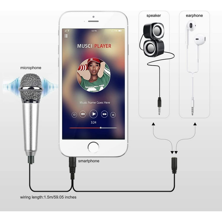 Mini microfono, microfono minuscolo, mini microfono karaoke per notebook  portatile del telefono cellulare Apple Iphone Sumsung Android (rosa)