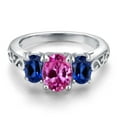 thumbnail image 3 of Gem Stone King 925 Sterling Silver Pink Created Sapphire and Blue Created Sapphire Filigree Style 3 Stone Ring for Women (2.85 Cttw, Oval 8X6MM and 6X4MM) (Size 5), 3 of 6