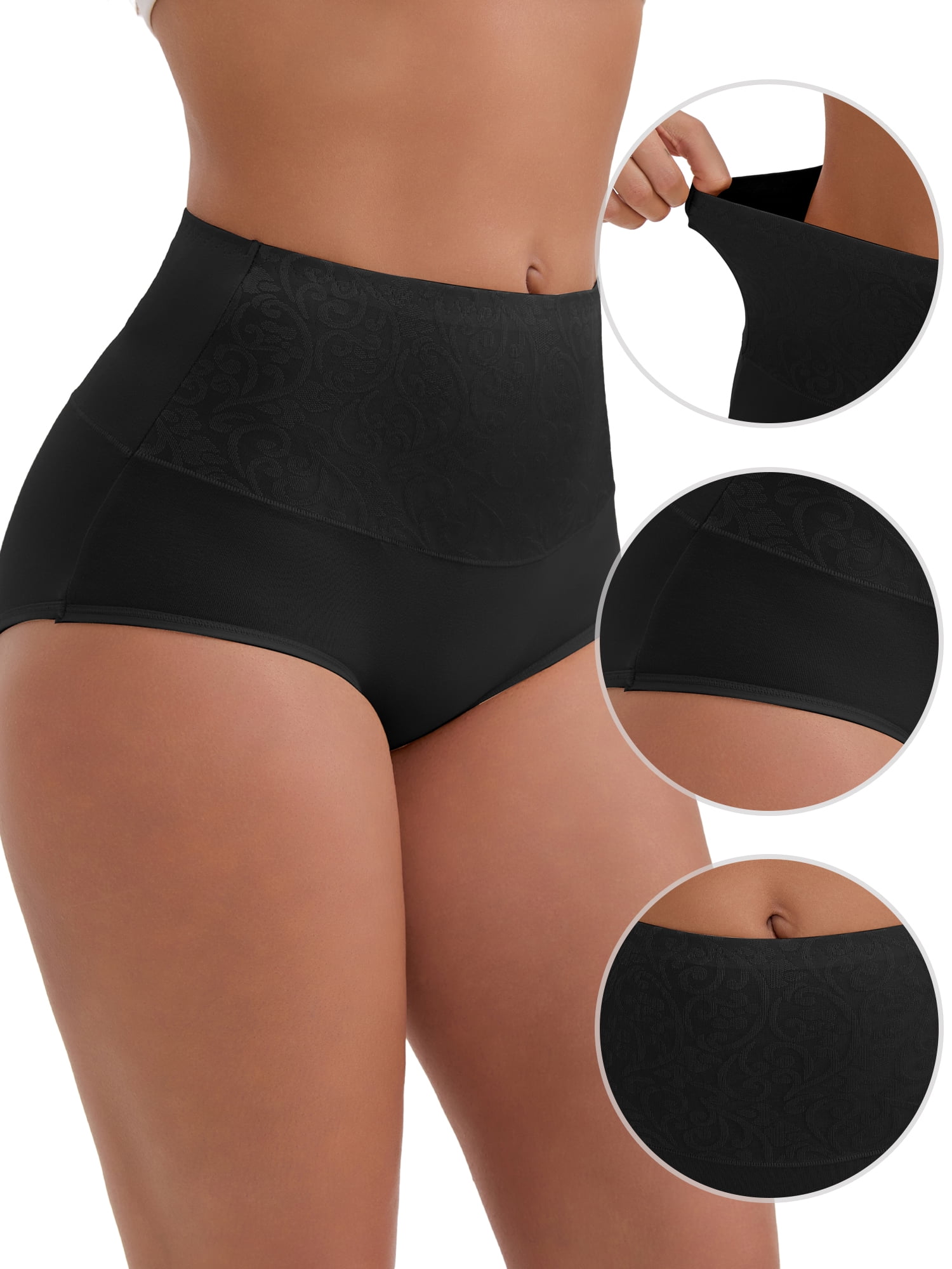 DARING DIVA Women's High-Waisted Underwear 5 Pcs L Black, Apricot, Gray