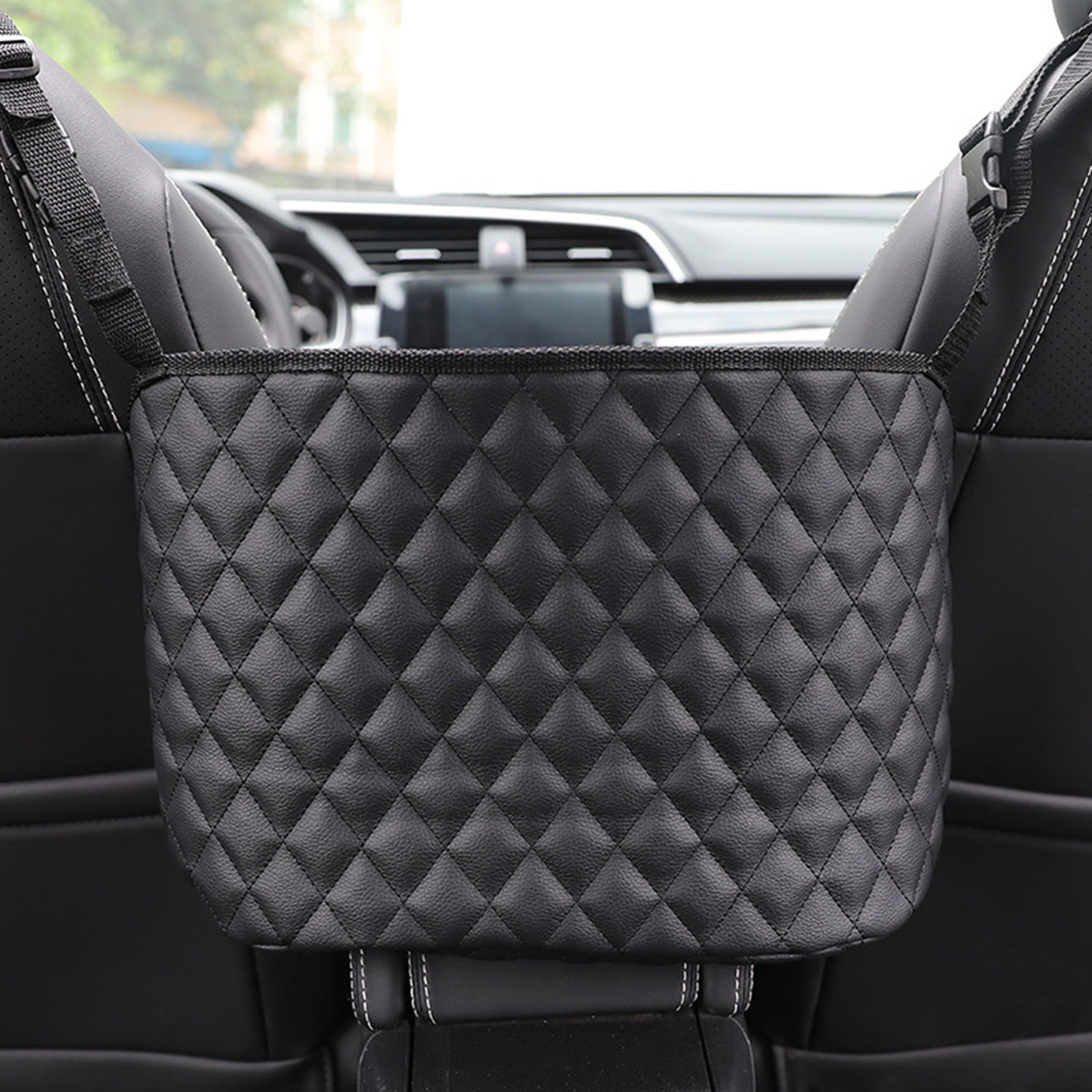 Car Handbag Holder Seat Back Net Bag,Capacity Bag for Purse Storage Phone Documents Pocket,Handbag Holder Between The Two Seats of The Car Standard, Black Seat Back Organizer Mesh