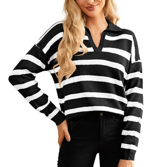 Krdevn Women's Casual Long Sleeve Striped T Shirt Crew Neck Basic Top Blouse for Daily Wear Fall Winter,Women's Tops, Tees & Blouses,Size:S
