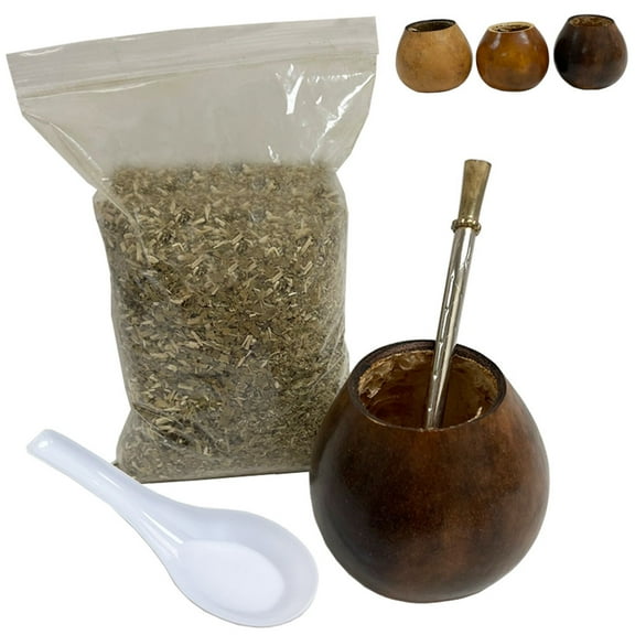 4 Pc Argentina Yerba Mate Tea Gourd Cup Straw Bombilla 6oz Leaf Bag Kit Gift Set