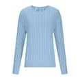 thumbnail image 3 of Zedker Women'S Solid Color Casual Crewneck Long Sleeve Cable Knitted Sweaters, Comfy Breathable Ribber Cuffs Pullover Fall Tops,Light Blue,XL, 3 of 7