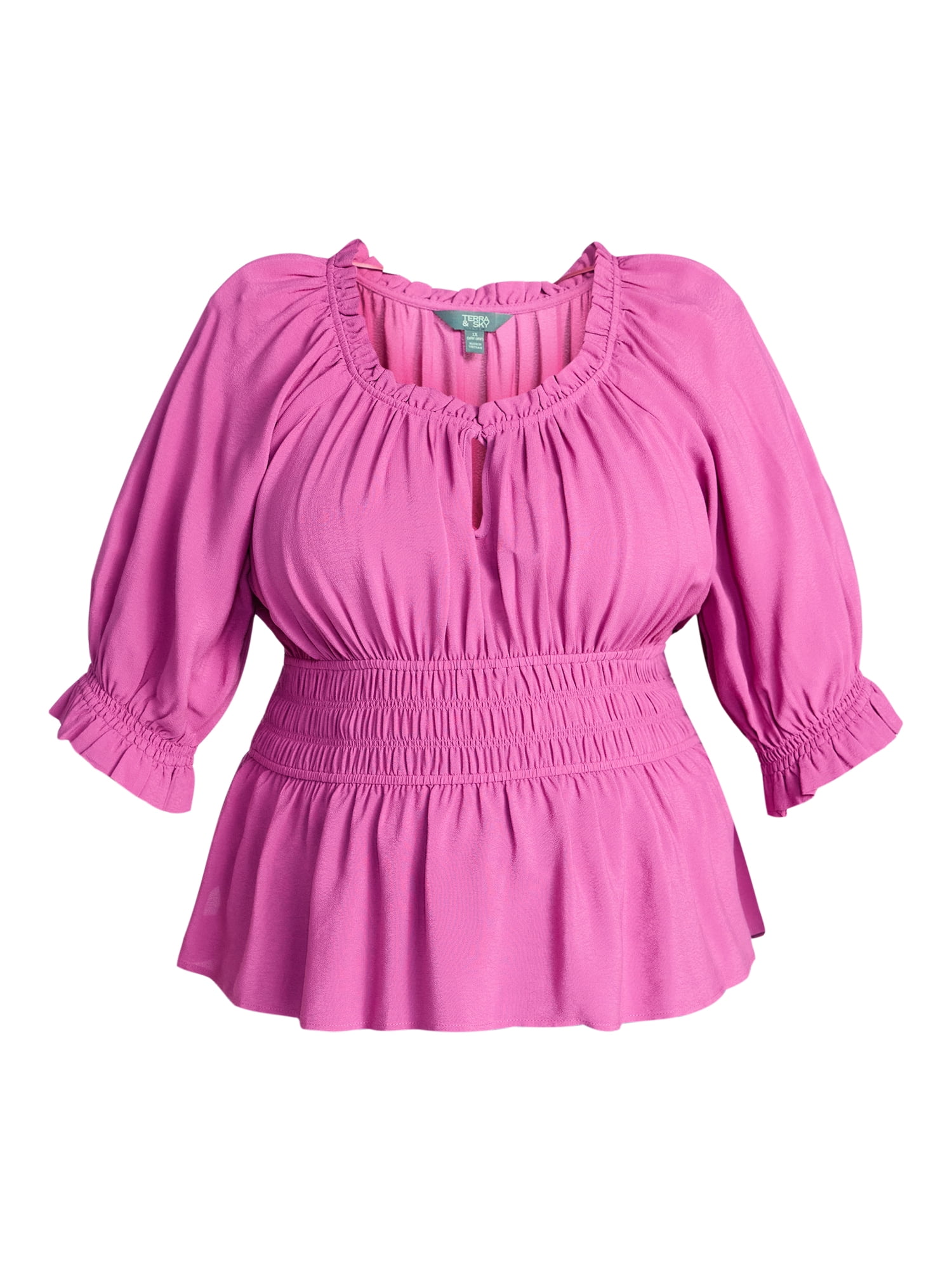 Terra & Sky Women’s Plus Smocked Waist Blouse, Sizes 0X-5X