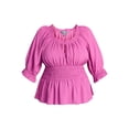 thumbnail image 4 of Terra & Sky Women’s Plus Smocked Waist Blouse, Sizes 0X-5X, 4 of 5