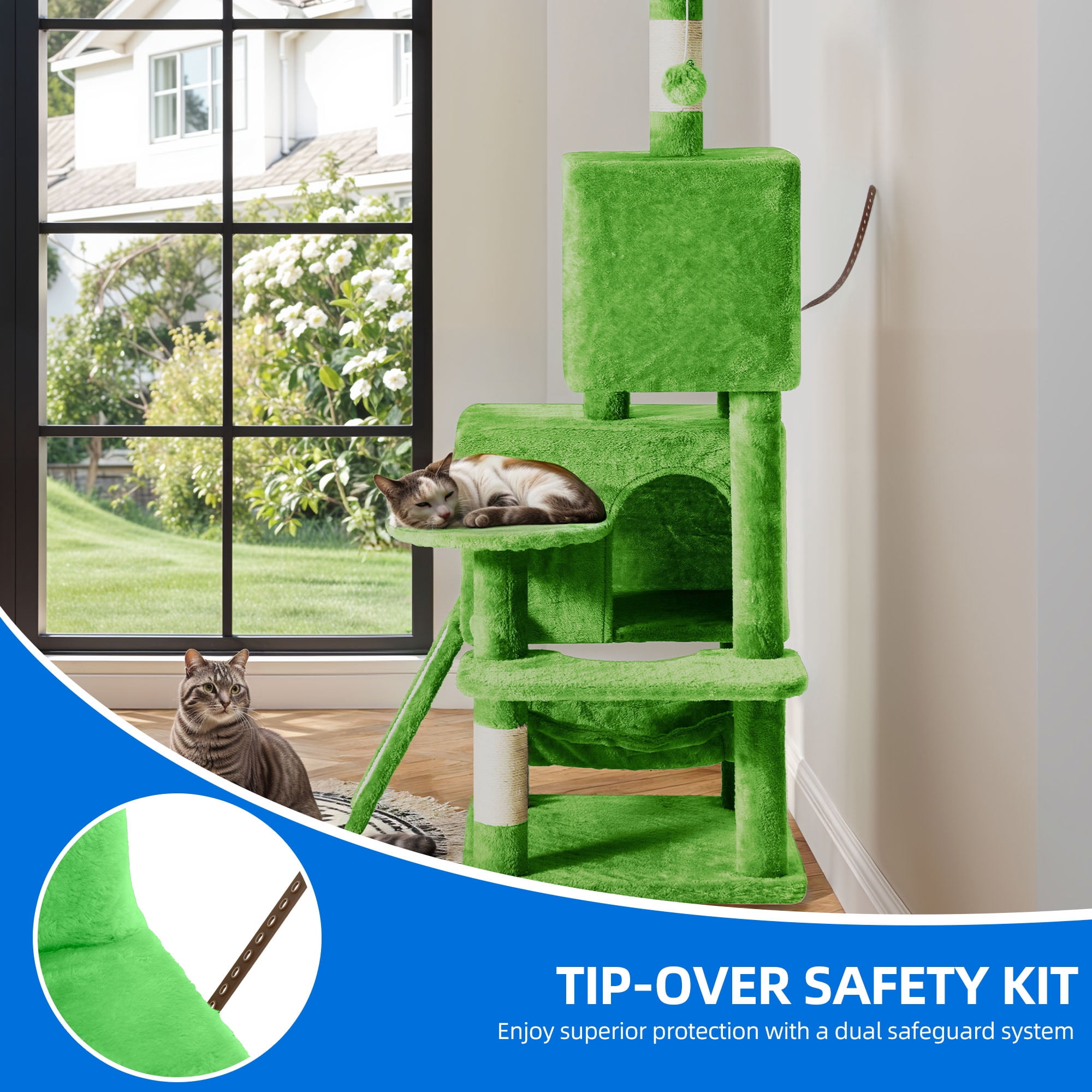 Dextrus 54" Multi-Level Cat Tree Tower with Cat Condos, Plush Top Perches, Hammocks, Sisal Scratching Post Board, Indoor Cat Activity Center,Green