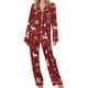 thumbnail image 1 of Puntoco Pijama de mujer con cuello en V y manga larga con estampado navideño para otoño e invierno, 1 of 5