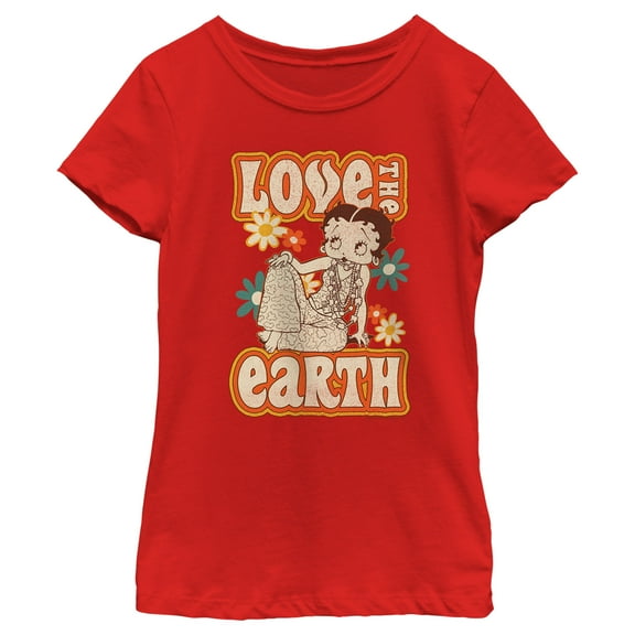 Girl's Betty Boop Love the Earth Graphic Tee Red Medium