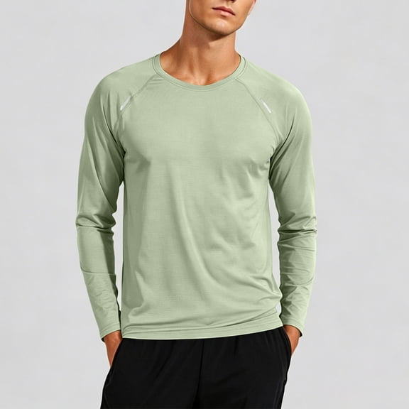 ZyeKqe Workout Shirts for Men Long Sleeve Crewneck Casual Lightweight Quick Drying Breathable Active Athletic Tops