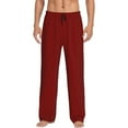 thumbnail image 2 of Picia Maroon Mens Soft Woven Cotton Elastic Waistband Sleep Pajama Pant Lounge Sleep Pant With Pockets And Drawstring-Large, 2 of 9