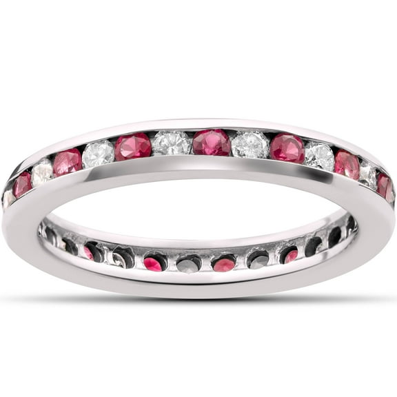Pompeii 1 1/2ct Ruby & Diamond Eternity Ring 14K White Gold (G/H,I1)