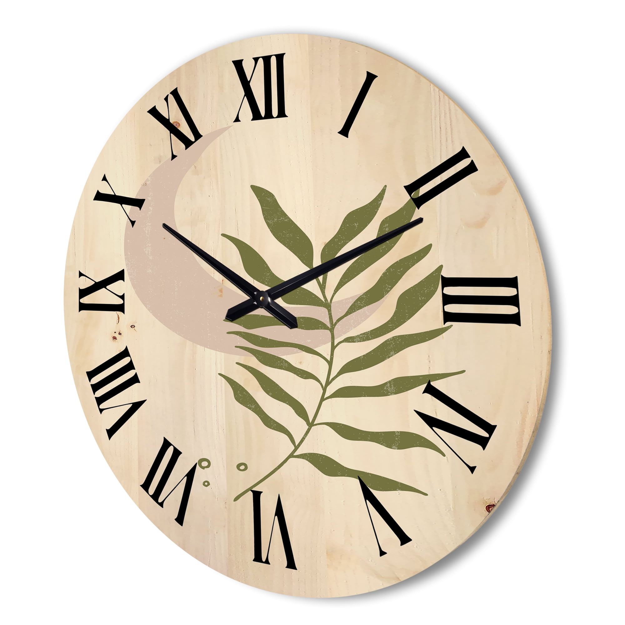 Designart 'Abstract Geometrical Leaf With Moon II' Modern Wood Wall Clock