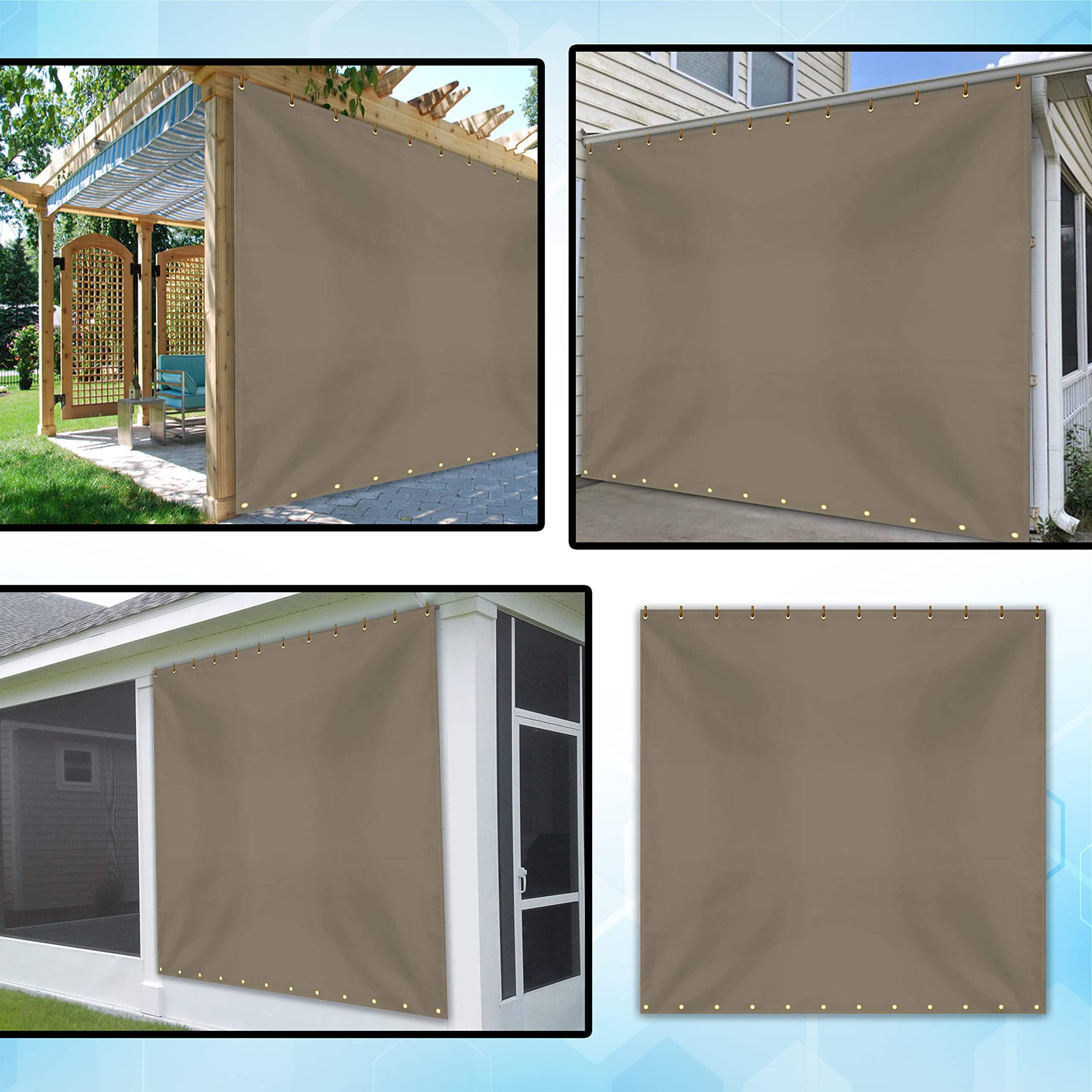 COVERS&ALL Outdoor Vinyl Curtain for Patio Furniture 12 Oz, Weather Resistant Patio Blackout Drapes for Dining Room Window with Rustproof Grommets for Pergola, Porch, Gazebos (4' H x 10' W, Beige)
