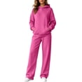 thumbnail image 2 of WULMLEO Women's 2 Piece Sets Matching Hooded Sweatshirts and Wide Leg Sweatpants Fitted Tracksuit Set Casual Oversized Going Out Sweatsuit Outfits Hot Pink S, 2 of 7
