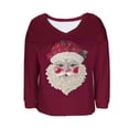 thumbnail image 5 of Womens Tops Christmas Printed Long Sleeved V-neck Loose Casual Coarse Woven Pit Stripe Hoodie Top,Blouse for Women Wine L, 5 of 5