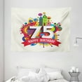 thumbnail image 1 of 75th Birthday Decorations Tapestry, Festive Geometric Colorful Cartoon Style Label Vibrant Colors, Wall Hanging for Bedroom Living Room Dorm Decor, 80W X 60L Inches, Multicolor, by Ambesonne, 1 of 2