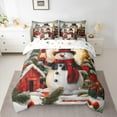 thumbnail image 2 of Feelyou Kawaii Cartoon Snowman Bedding Comforter Set 7pcs, Red Cabin Rustic Queen Bedding Sets, Merry Christmas Reversible Queen Sheet Sets, Microfiber Bedroom Decor, 2 of 7