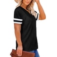 thumbnail image 4 of Casual Summer Tops for Women V Neck T Shirts Short Sleeve Tunic Tops Loose Fit Women's Striped Strappy V-neck Color-Plaid T-shirt, 4 of 5