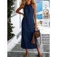 thumbnail image 3 of Womens Blue Halter Maxi Dress Summer Casual Side Slit Sleeveless Long Gown, 3 of 7