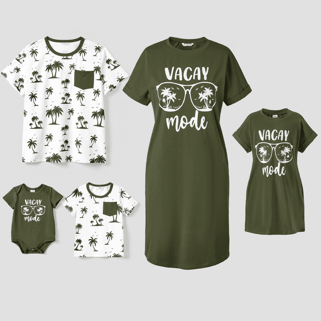 PatPat Ensembles Assortis pour la Famille T-Shirt Imprimé Intégral et Robe T-Shirt à Motif de Lunettes Vert Armée avec Poches