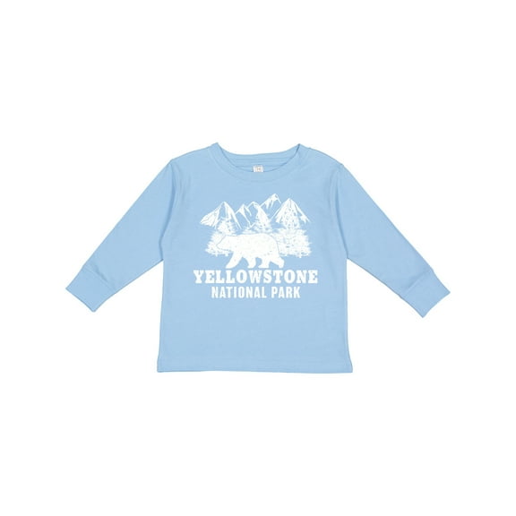 Inktastic Yellowstone National Park with Bear Mountains and Trees Boys or Girls Long Sleeve Toddler T-Shirt