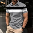 thumbnail image 2 of LMOIPLI Mens Casual Business Shirts Color Block Short Sleeve Henley Shirt Classic Striped Slim Fit Golf Work Tops Gray XXXL, 2 of 5