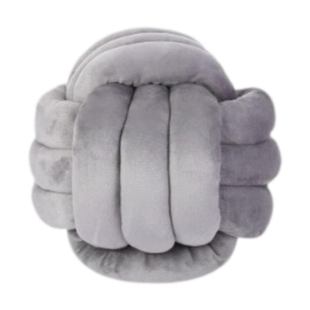 Almohada de nudo gris suave con forma de bola, almohada anudada para decoración del hogar, almohada redonda estética hecha a mano con forma de bola de