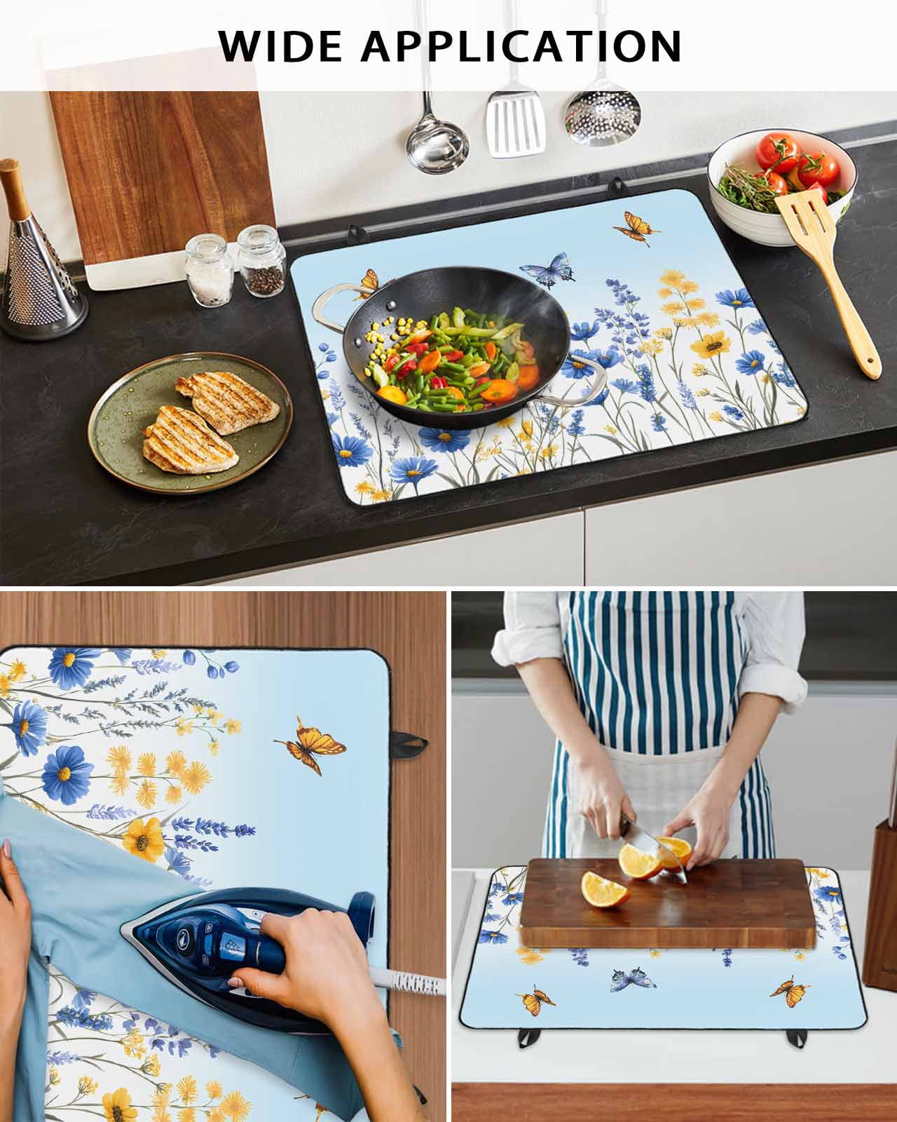 nqOlkjepod Large Induction Cooktop Protector Mat 24"x21", Spring Floral Stove Top Covers for Electric Stove, Summer Pastoral Butterfly Botanical Stove Burner Cover Mats, Glass Top Stove Cover