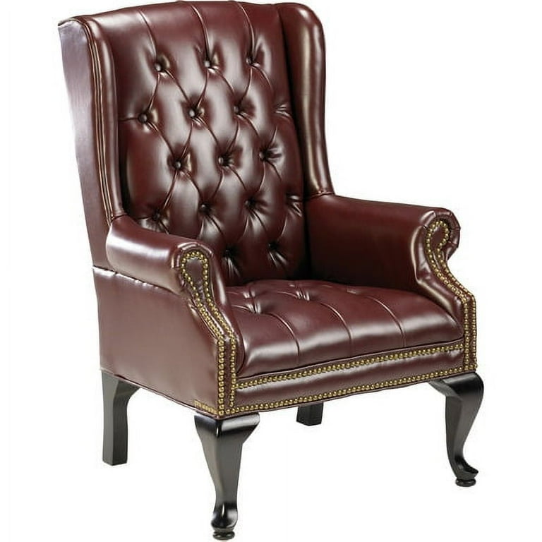 Burgundy leather wingback discount chair