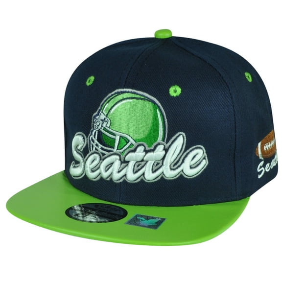 Black Eagles Seattle Navy Two Toned Football Snapback Green Flat Bill Hat Cap