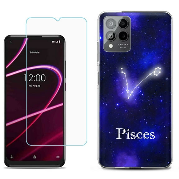 Slim-Fit Gel TPU Phone Case for T-Mobile Revvl 6 Pro 5G, with Tempered Glass Screen Protector, by OneToughShield ® - Pisces