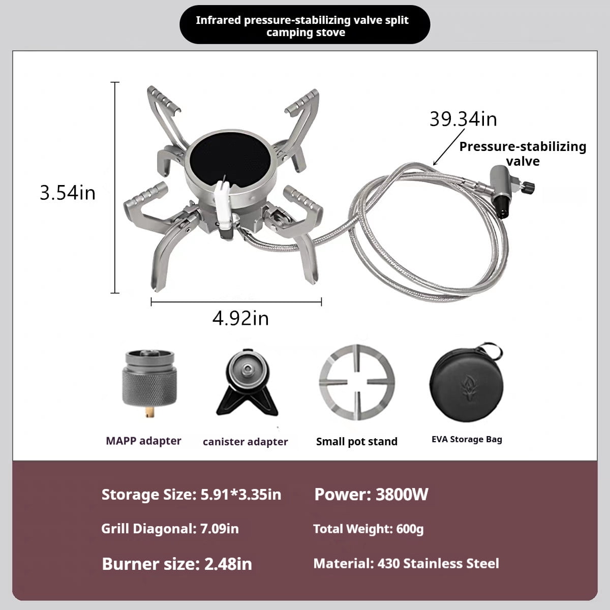 Miren 3800W Propane Camping Stove, Foldable Infrared Gas Burner with Adjustable Flame Control, Windproof Portable Outdoor Stove for Camping, Hiking & Backpacking