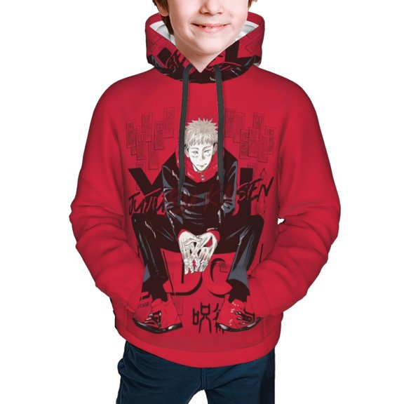 Jujutsu Kaisen Yuji Itadori Kids' Hoodie 3d Print Sweatshirt Soft Pullover Hooded With Big Pockets For Boys Or Girls Small