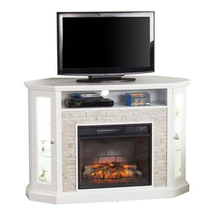 Pemberly Row Corner Electric Fireplace Tv Stand In White Walmart