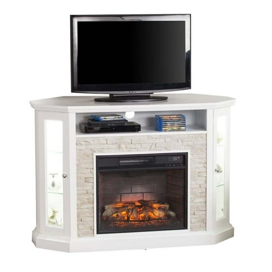 Pemberly Row Corner Electric Fireplace Tv Stand In White