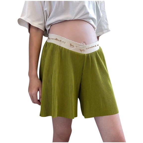 QSAWXQZ Women's Maternity Shorts Ribbed Knit Stretchy Crossover V Waist Pregnancy Wear Casual Loose Lounge Sleep Shorts M