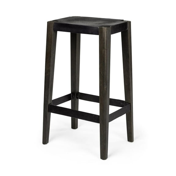 Mercana Nell 30" Seat Height Brown Wood Seat & Black Wood/Metal Base Stool