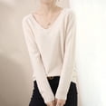 thumbnail image 1 of Suéter de cuello en V para mujer, suéter suelto de color sólido, jersey sencillo, camisa base, ropa exterior, otoño nuevo, suéter de manga larga, top corto, 1 of 6