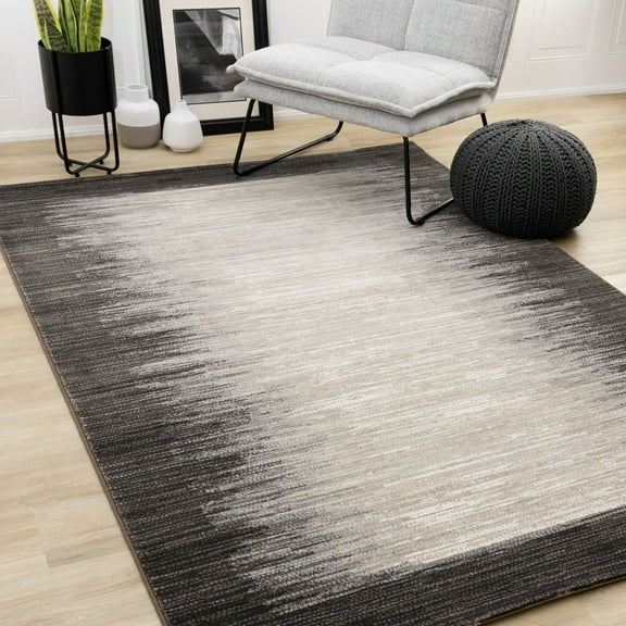 Rug Branch Contemporary Border, Distressed Black Indoor Area Rug - 5' x 8'