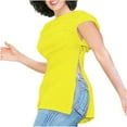 thumbnail image 4 of Pincandy Women's Casual Round Neck Puff Short-sleeved Solid Short T-shirt Zipper Shirt Short Sleeve Crew Neck Summer Soft Long TshirtsTee Tops Blouse,Yellow,M, 4 of 7