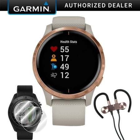 Garmin Venu Amoled GPS Smartwatch (Rose Gold,Light Sand Band) & Wireless Earbuds + More